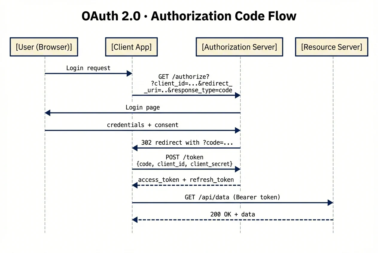 OAuth 2.0 authorization code flow sequence diagram