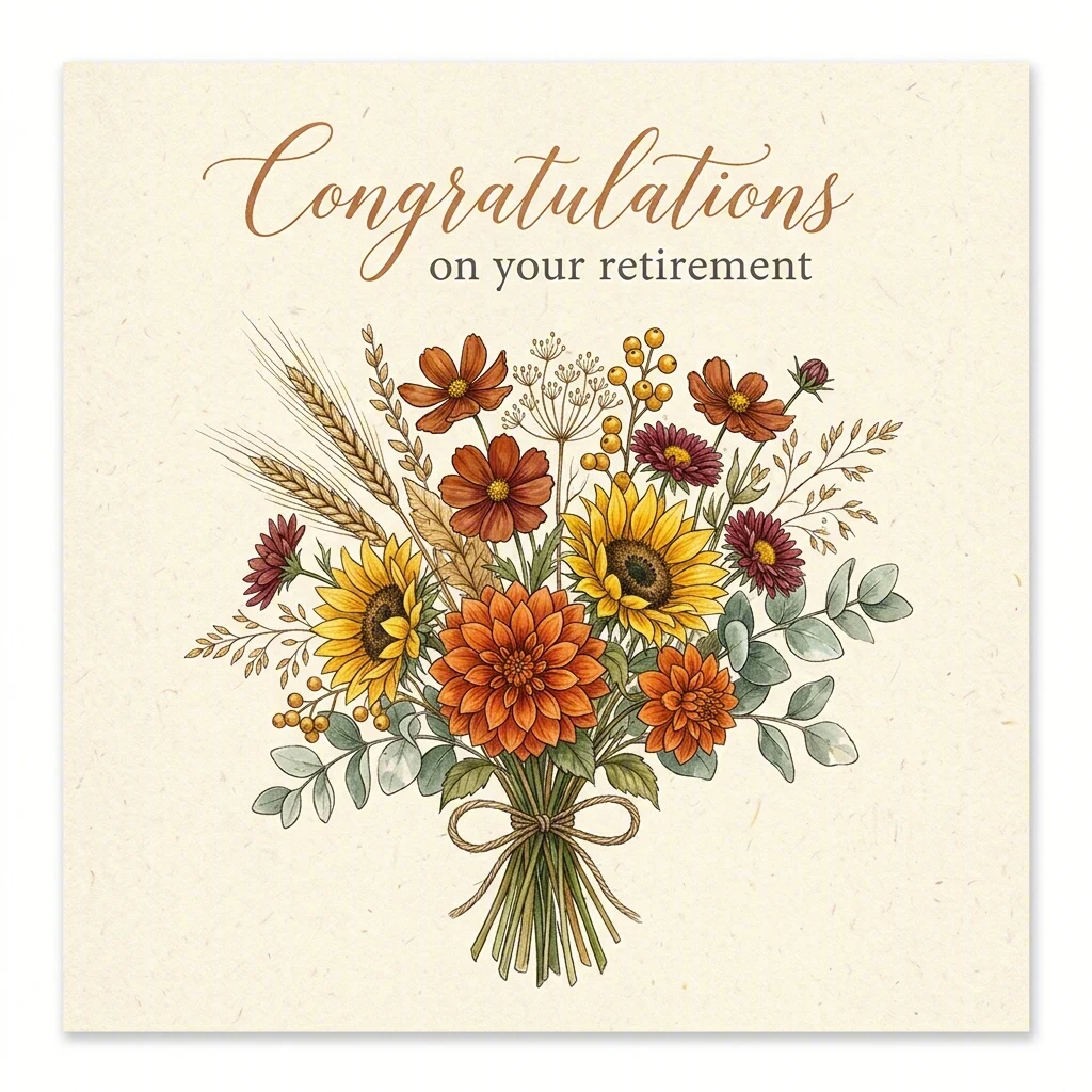 Retirement card with a bouquet of autumn flowers
