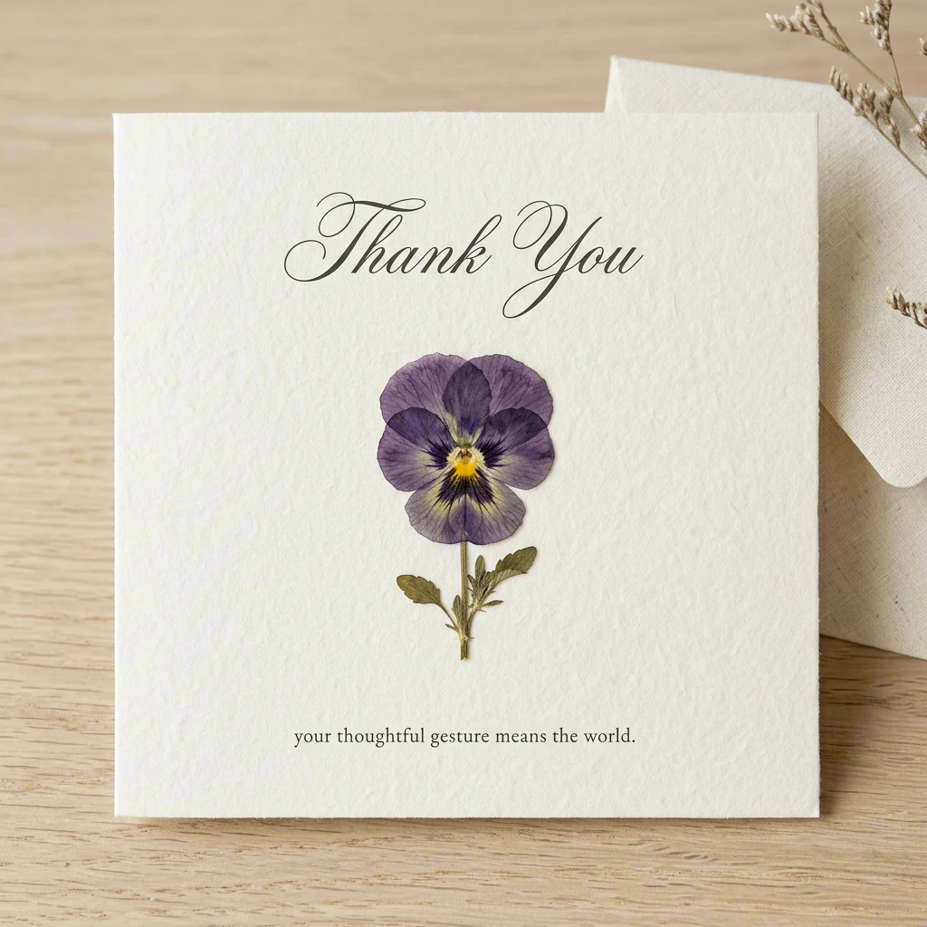 Minimal thank you card with a pressed flower