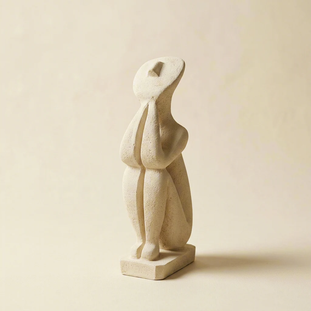 Cream stone figurine on a cream studio backdrop