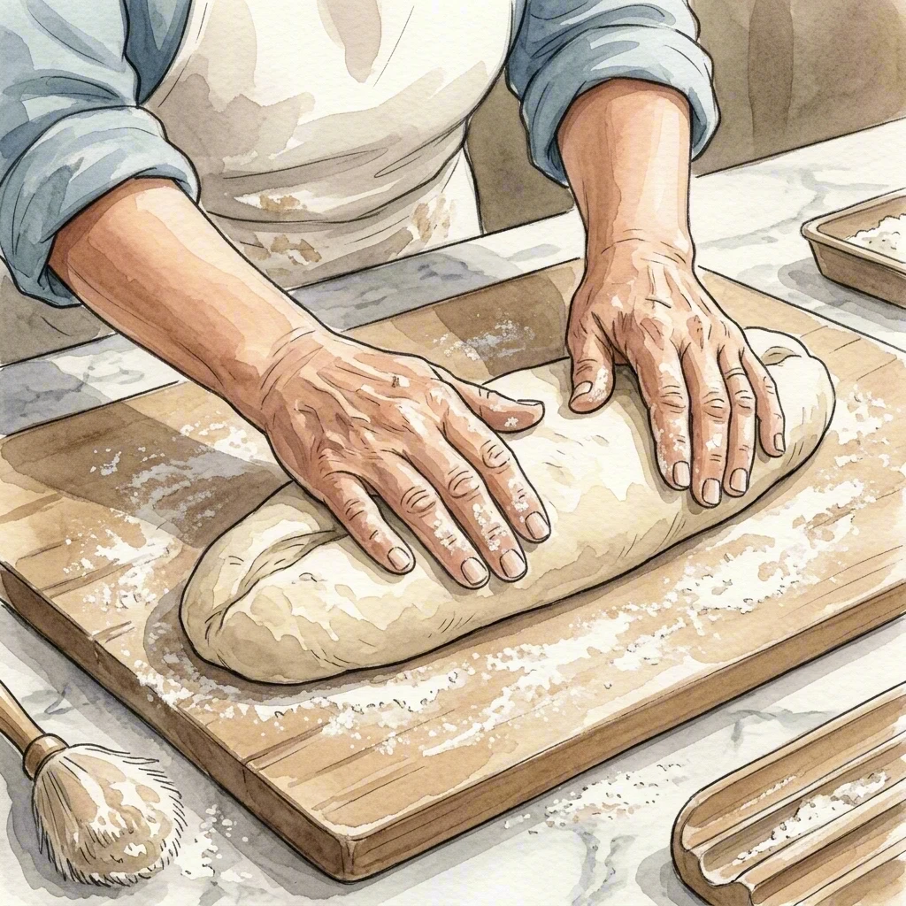 Close-up of Elena's hands shaping a loaf