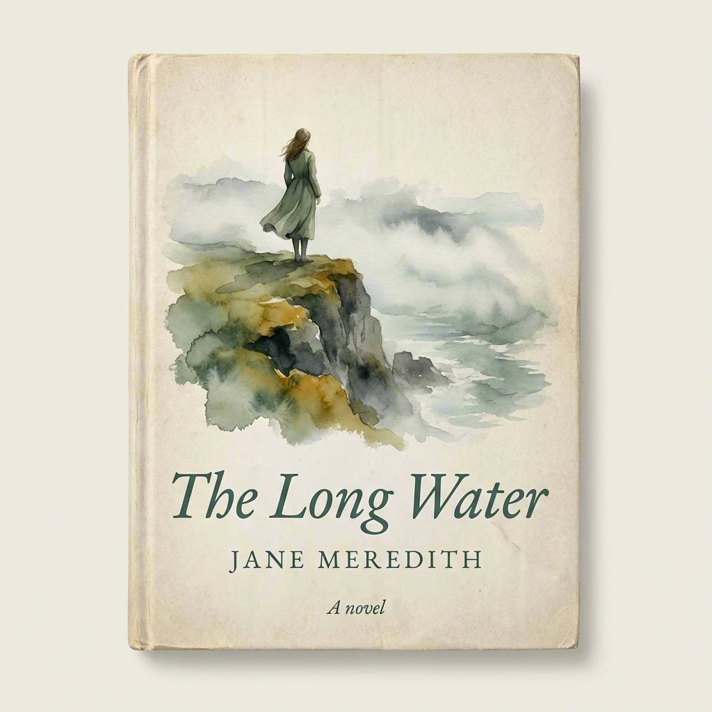 The Long Water literary novel book cover with watercolor cliff scene