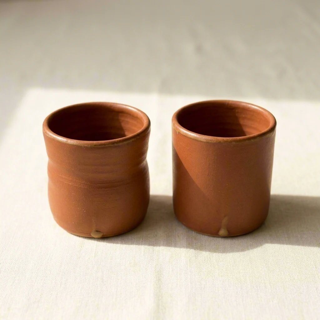 Pair of small terracotta stoneware tumblers