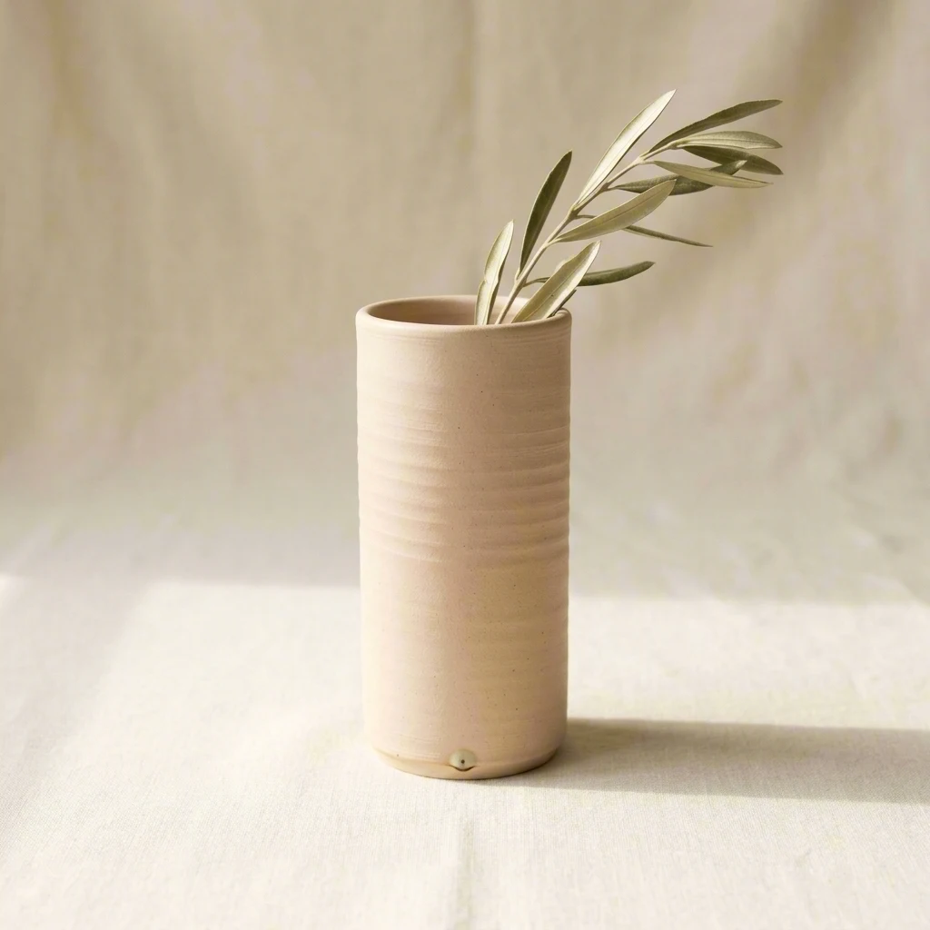 Cream stoneware vase with olive branch